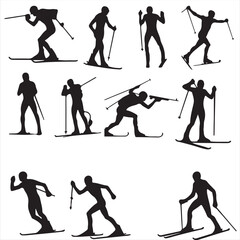 biathlon silhouette  , biathlon vector silhouette  , biathlon players set  of  silhouette 