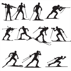 biathlon silhouette  , biathlon vector silhouette  , biathlon players set  of  silhouette 