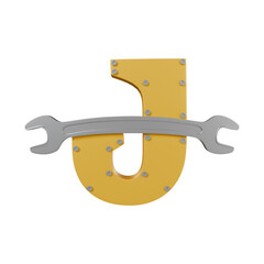 Letter J with Wrench 3d illustration