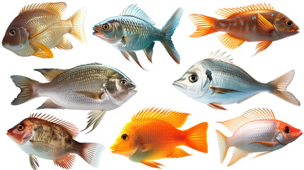 Isolated varied species of fish
