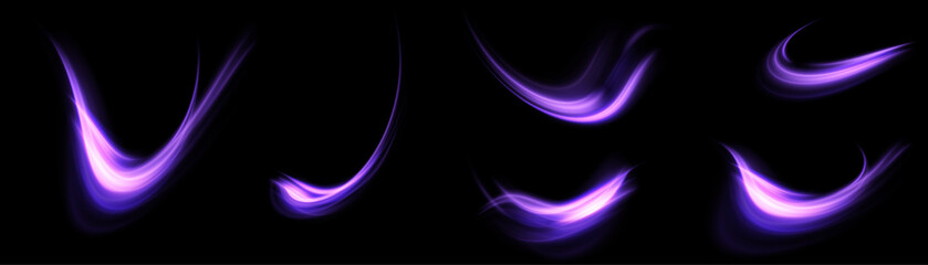 Purple Light Vortex. Abstract curved light effect of bright lines. Vector illustration