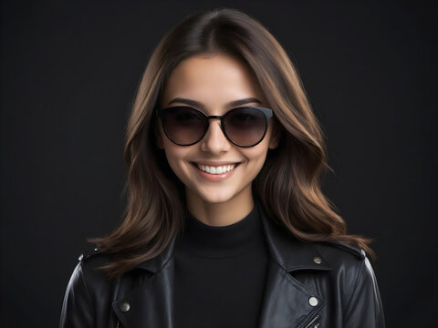 beautiful smiling woman in sunglasses black monochrome color portrait