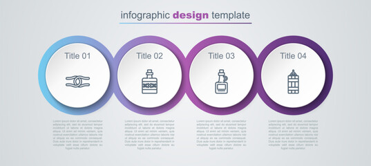 Set line Rope tied in a knot, Alcohol drink Rum, and Dynamite bomb. Business infographic template. Vector