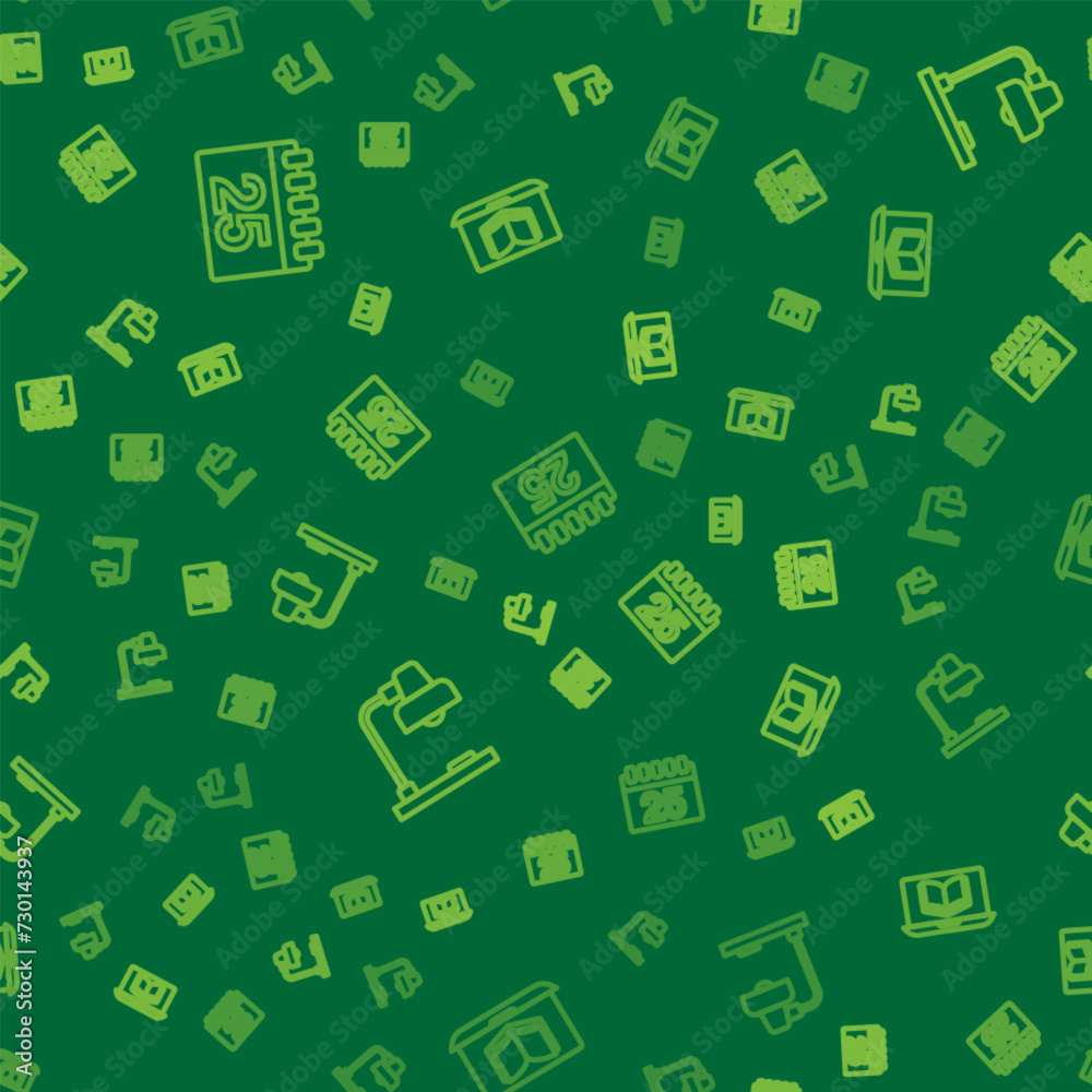 Poster set line calendar, table lamp and online class on seamless pattern. vector