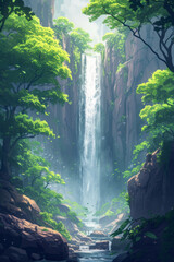 illustration iconography design of a waterfall and trees.
