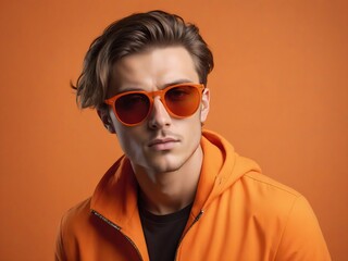 serious face man in sunglasses orange monochrome color portrait