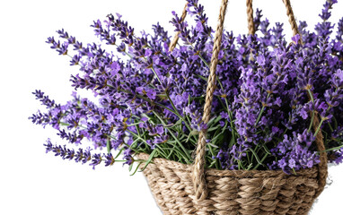 Lavender Plant in Hanging Basket Alone on White Background