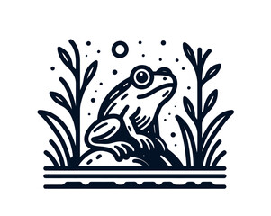 Beautiful outdoor frog in nature hand drawn vintage style vector illustration - obrazy, fototapety, plakaty