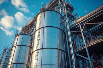 
Agro storage granary elevator at processing plant processes, dries, cleans, and stores agricultural products like flour, cereals, and grains. Bunkers bulk cargoes efficiently.