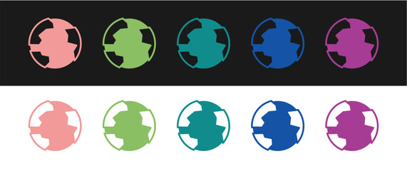 Set Worldwide icon isolated on black and white background. Pin on globe. Vector