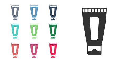 Black Cream or lotion cosmetic tube icon isolated on white background. Body care products for woman. Set icons colorful. Vector
