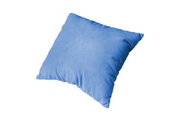 Decorative blue rectangular pillow for sleeping and resting isolated on white, transparent...
