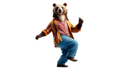 brown bear dance isolated on transparent background
