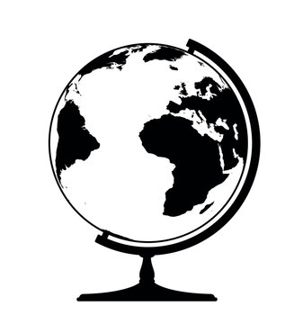 recommend clip art: Earth globe spherical model - world map with continents on planet Earth, black and white vector illustration