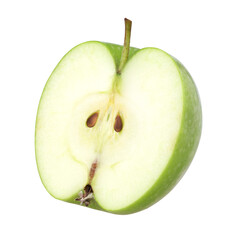 half green apple isolated, transparent PNG, PNG format, full depth of field