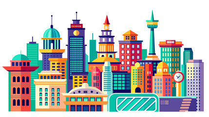 Fototapeta premium Landscape set of buildings silhouette on a white background
