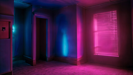 A surreal room with a blue and purple color scheme - obrazy, fototapety, plakaty