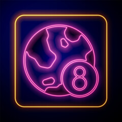 Glowing neon 8 March icon isolated on black background. International Happy Women Day. Vector