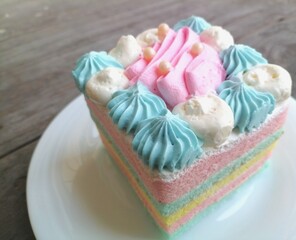 Happy birthday cake on wood background