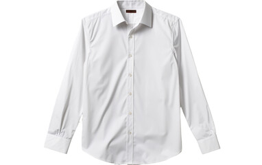 Classic and timeless men's white button-down shirt complemented on white background.