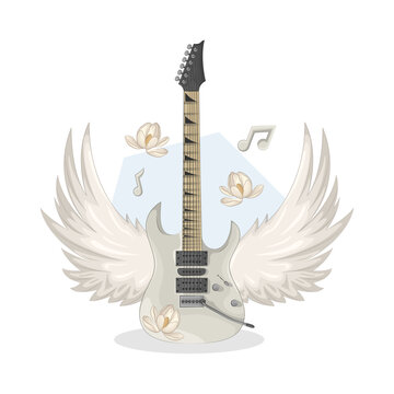 Illustration of electric guitar with wings 