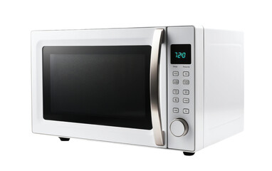 Touchpad-controlled microwave isolated on a white background.