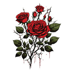 a rose with thorns that protect it and blood. white background vector illustration.AI GENERATED