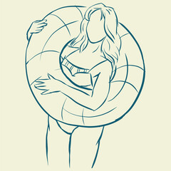 woman with rubber ring in summer vector for card decoration illustration
