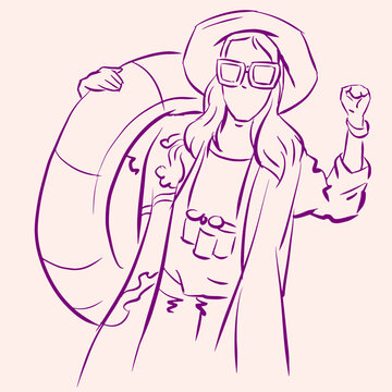 recommend clip art: sketch of a person and rubber ring in summer vector for card decoration illustration