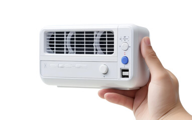Miniaturized personal air conditioner for individual cooling on white background.