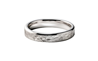 Minimalist men's wedding band with a hammered texture on white background.