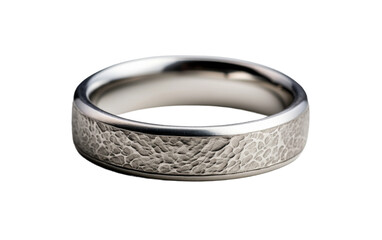 Accentuates minimalist men's wedding band with hammered texture on white background