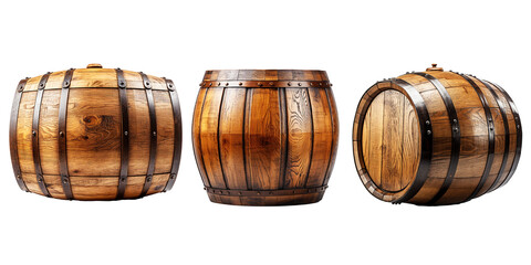 Wooden oak barrel isolated on transparent background