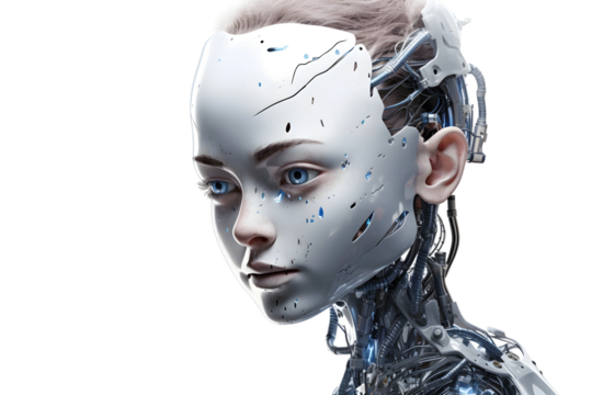 robot woman profile isolated on white background