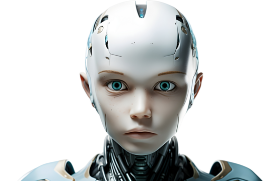 robot child portrait isolated on transparent background