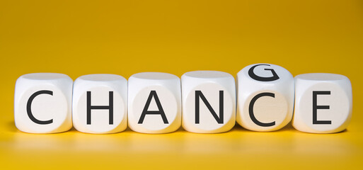 CHANCE emerges from CHANGE cube flips,in the yellow background. Personal growth and career...