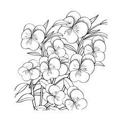 Illustration of a flower. Hand drawn flowers line art. wedding invitation flowers design. flowers coloring page. Botanical illustration of violet flower.