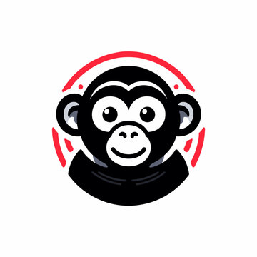 Monkey Vector Logo in Red and Black, Animal Wild Nature in a Cute Cheerful Expression