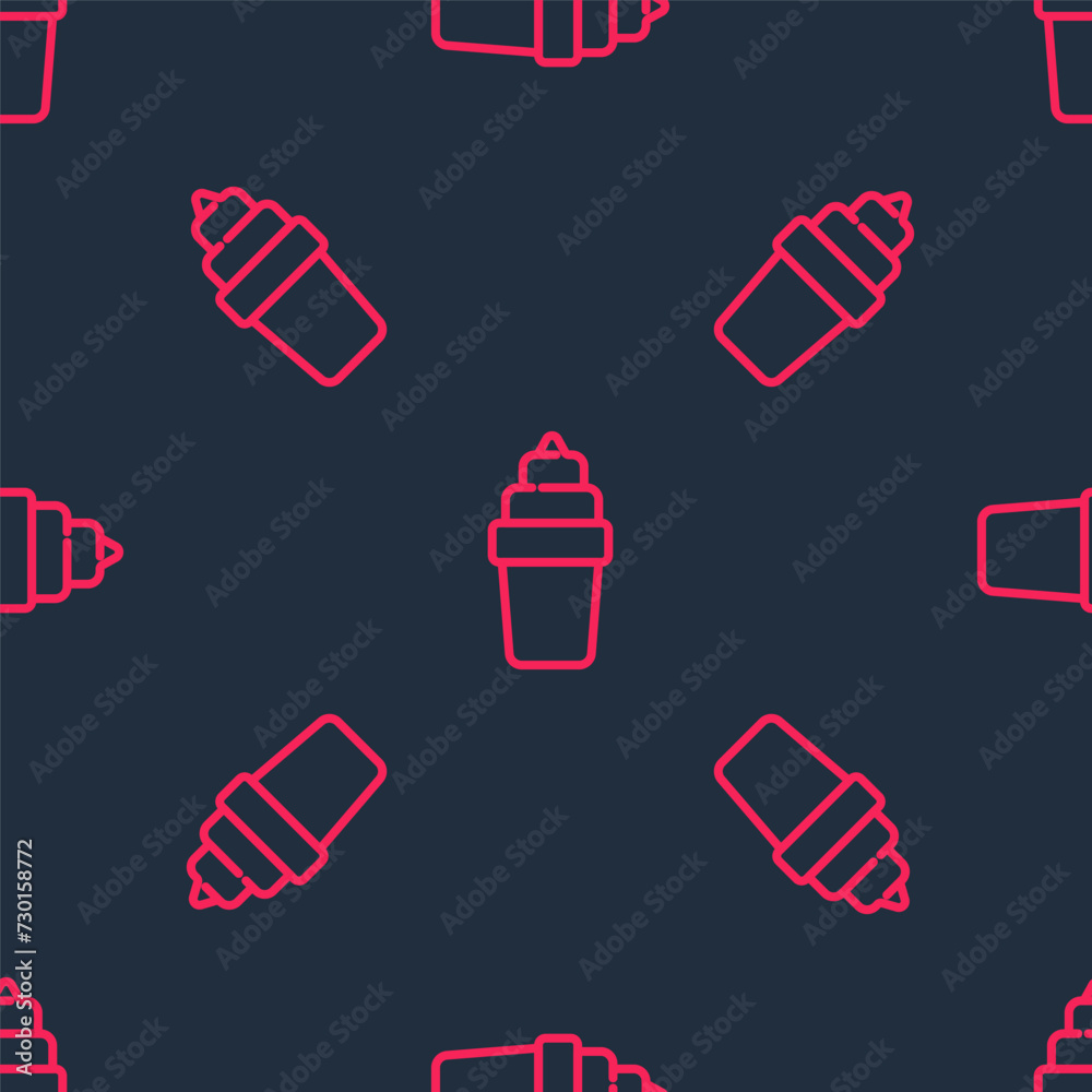 Canvas Prints Red line Ice cream in waffle cone icon isolated seamless pattern on black background. Sweet symbol. Vector