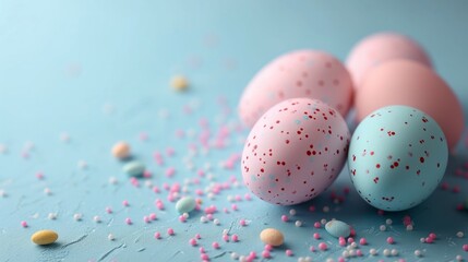 Obraz premium A pastel-colored Easter egg design on a simple background captures the essence of spring festivities