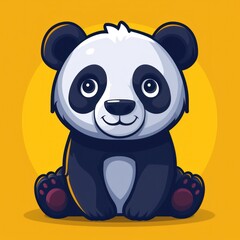 Cute Illustrated Panda Character Against a Vibrant Red Background