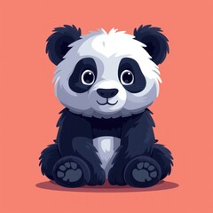 Fototapeta premium Cute Illustrated Panda Character Against a Vibrant Red Background