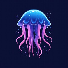Naklejka premium Vibrant Neon Jellyfish Illustration With a Flat Design Against a Dark Background