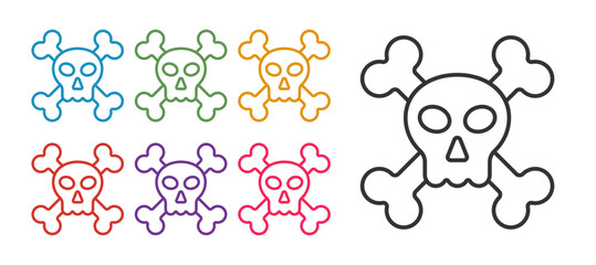 Set line Skull on crossbones icon isolated on white background. Happy Halloween party. Set icons colorful. Vector