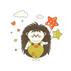 A cute children's illustration with a funny hedgehog. Vector design.