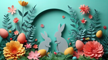 Fototapeta na wymiar bunny inside easter easter wallpapers, painted eggs