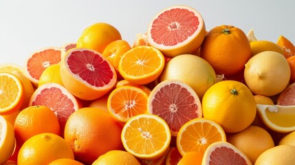 Naklejka na ściany i meble A mix of citrus fruits piled high, creating a visually appealing and appetizing composition