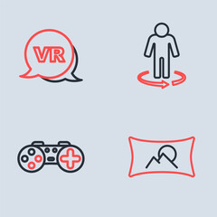 Fototapeta premium Set line 3d modeling, Gamepad, Wide angle picture and Virtual reality icon. Vector
