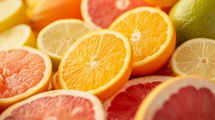 A mix of citrus fruits piled high, creating a visually appealing and appetizing composition