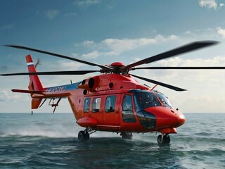 High-powered engine a rescue helicopter on the sea scene, modern equipment, emergency services